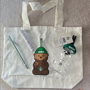Starbucks Bearista Bear Cold Cup with Bearista Canvas Tote - Limited Edition NEW